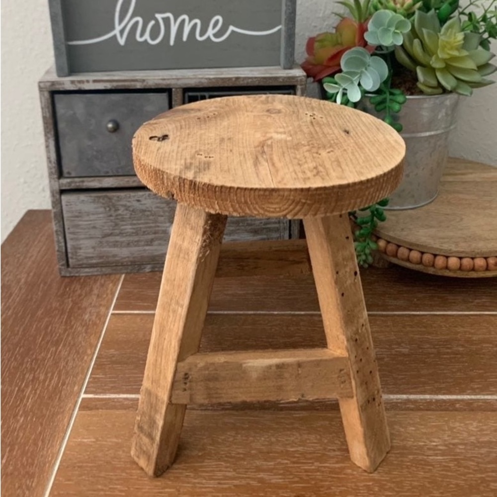 New Wooden Distressed Farmhouse Stool Plant Stand